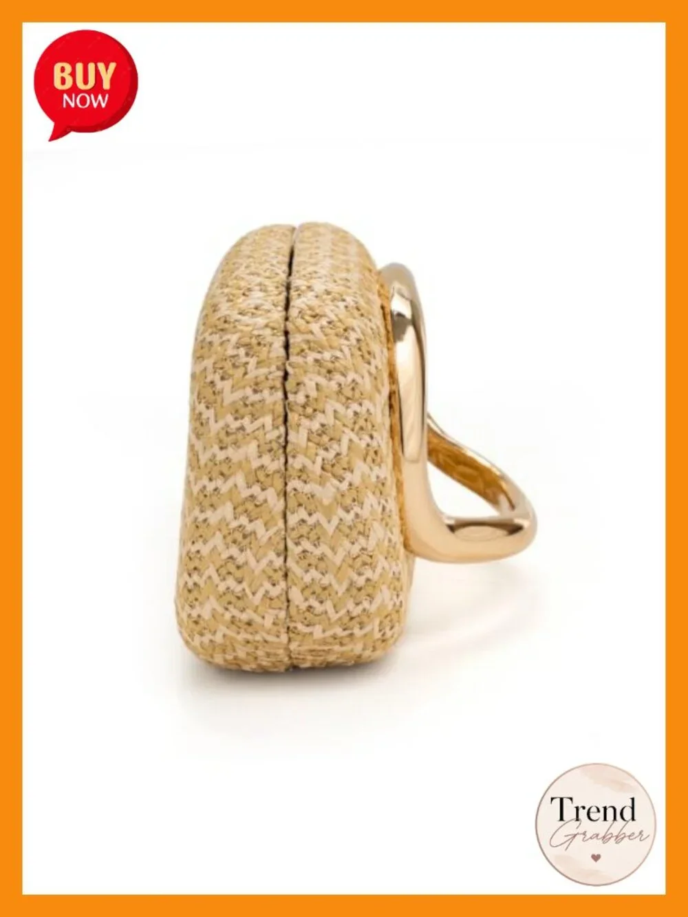 Woven Straw Clutch with Gold Metal Handle Wedding Party